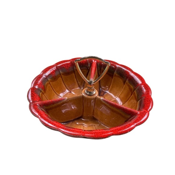 Vintage California Pottery 1960s drip glaze relish dish - Picture 2 of 4